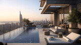 Serene Dawn at a Luxe New York Rooftop Pool with Cityscape View
