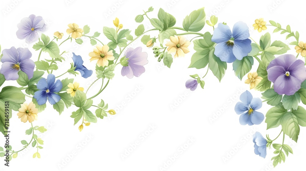 Watercolor Floral Arch with Blue and Yellow Flowers