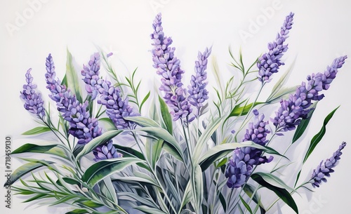 purple lavender flowers in the photo on a white background.. generative AI