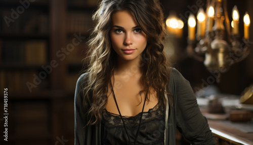 Wallpaper Mural A beautiful young woman with brown hair looking confidently at camera generated by AI Torontodigital.ca