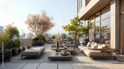 Luxurious Rooftop Garden Terrace Overlooking Cityscape © lin