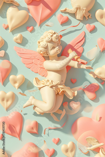 Wallpaper Mural Angel holding heart-shaped balloons amidst Christmas decorations which symbolizes love and happiness in the winter festival atmosphere. Cupid of love Torontodigital.ca