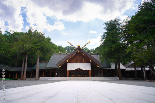 Hokkaido Jingu, a Shinto shrine enshrines four spirits including soul of Emperor Meiji and early explorers of Hokkaido such as Mamiya Rinzo, sited in Maruyama Park, Chuo-ku, Sapporo, Hokkaido, Japan photo
