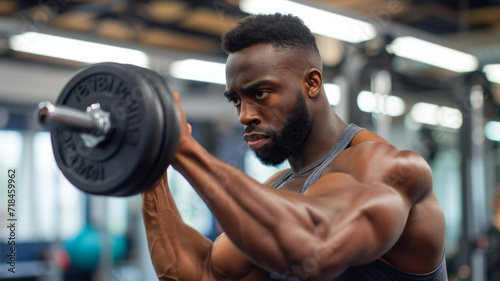 a male afro american personal trainer doing bicep curls