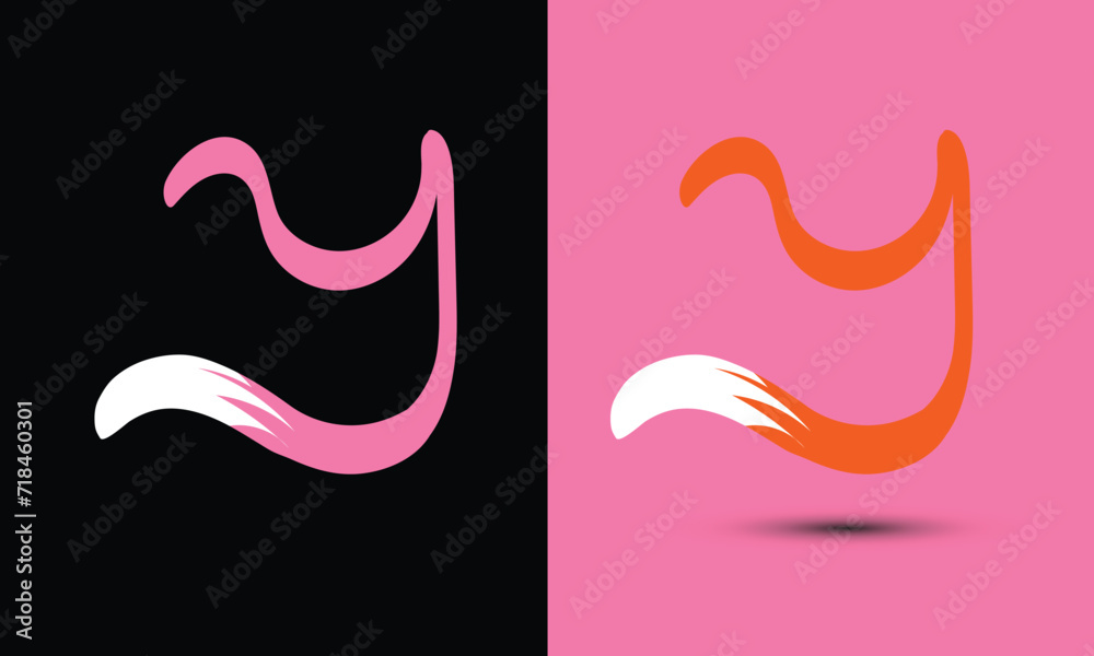 Fototapeta premium Initial letter Y combine with fox tail BLACK and PINK