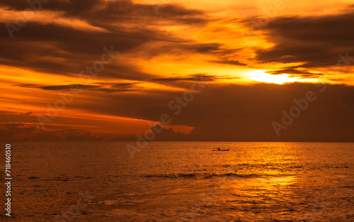 Evening sky over ocean. Golden hour sunset over the sea