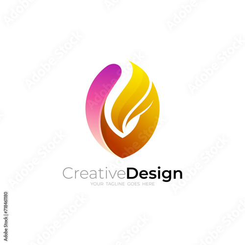 Fire icon, Abstract burning logo design vector
