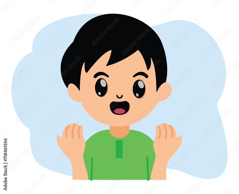 illustration muslim little boy is raising two hands praying and cute character muslim boy cartoon is praying