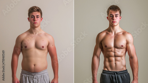 Awesome Before and After Weight Loss fitness Transformation. The man was fat but became athlete. Fat to fit concept.