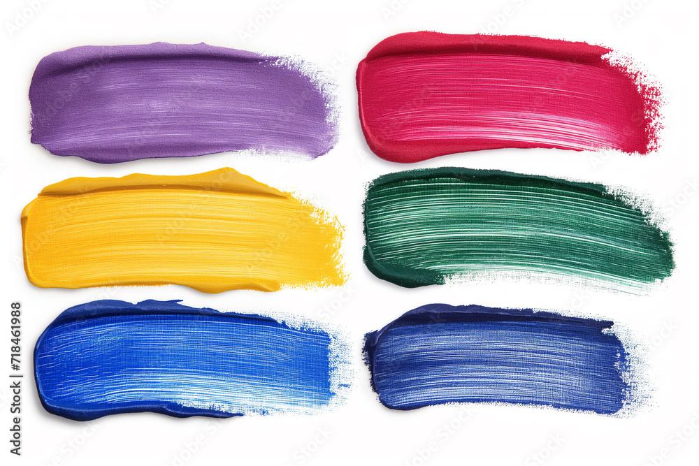 Colorful paint impasto brush strokes set on a white background 