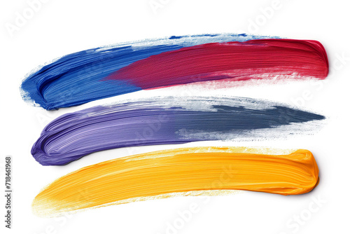 Colorful paint impasto brush strokes set on a white background 