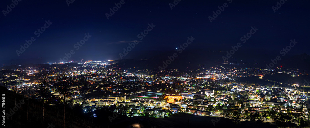 city lights at night with mountain, town, light, 