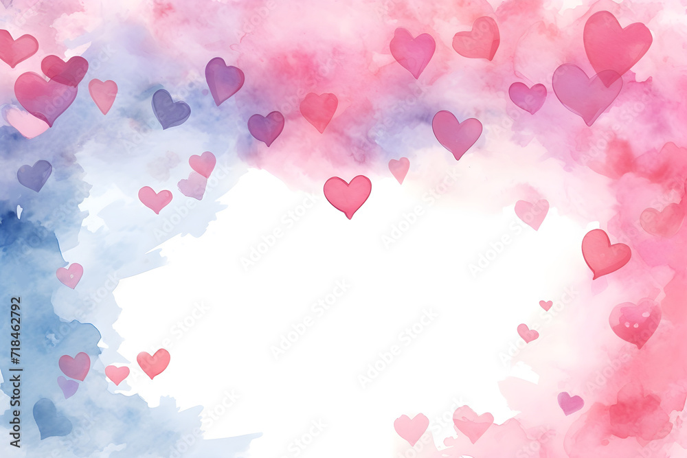 Watercolor soft romantic background with pastel light delicate hearts for Valentine's wedding design
