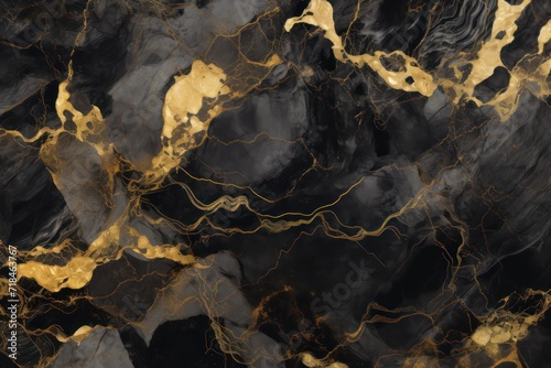 Luxury abstract fluid art painting background alcohol ink technique black and gold color 
