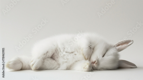 adorable fluffy bunny sleeping on a white background  photo