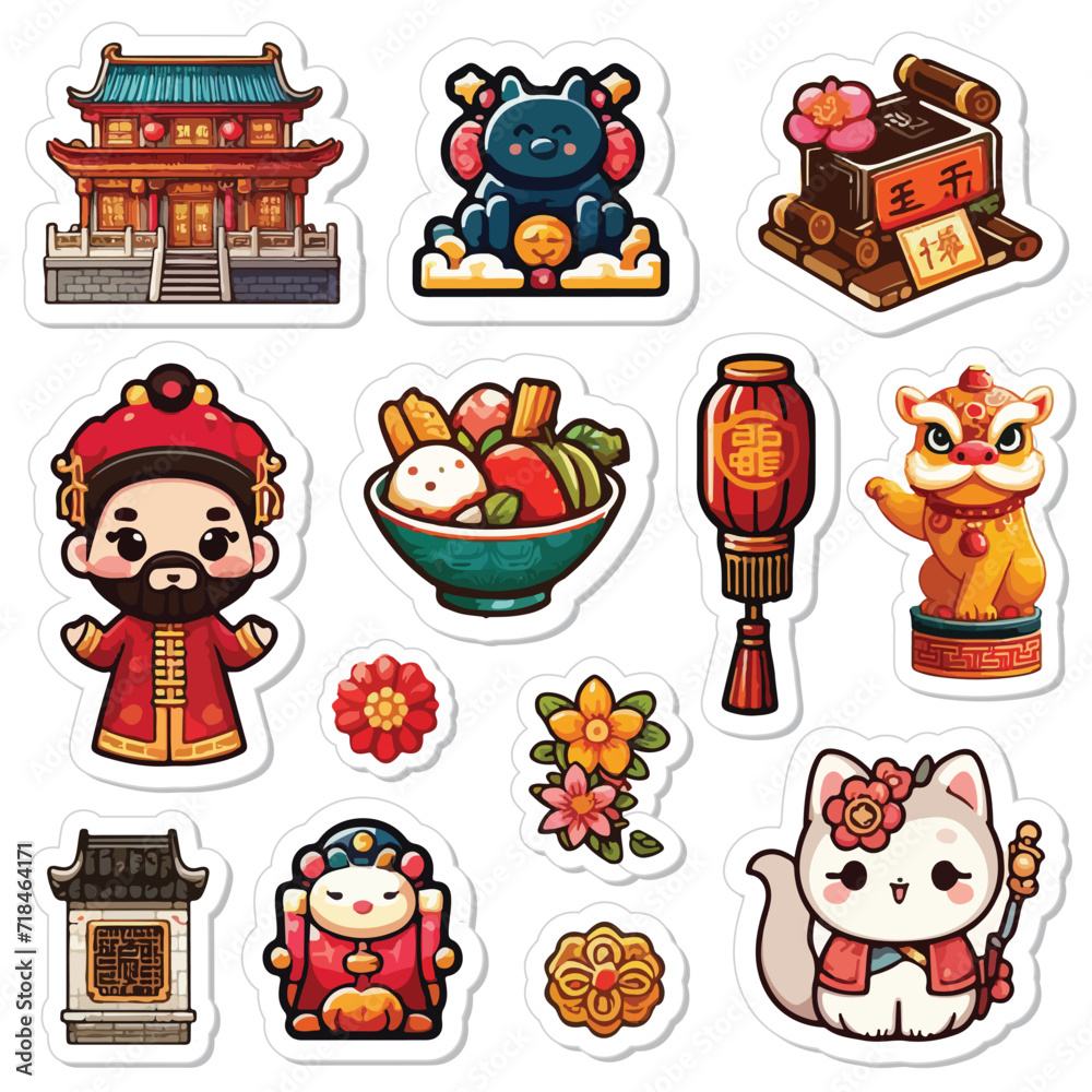 Fototapeta premium Chinese New Year sticker set printable vector illustration