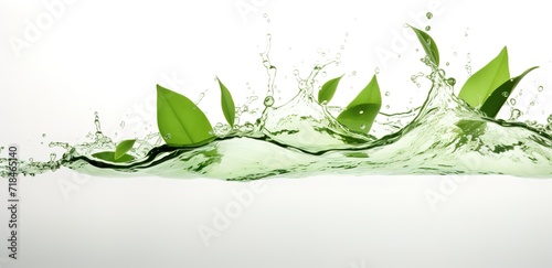 Stream of waves with green leaves and splashes around it. generative AI