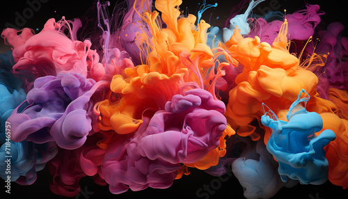 Abstract multi colored paint in motion creates vibrant underwater fantasy generated by AI