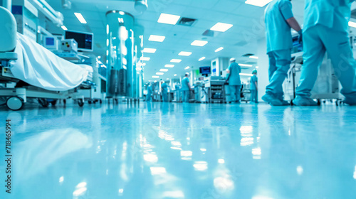 Clinical Corridor in Motion: Blurred View of a Hospital Hallway, Healthcare and Medical Concept