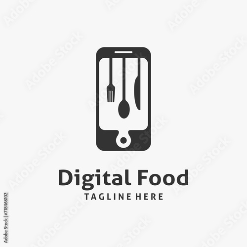 Cutlery and smartphone for digital food logo design