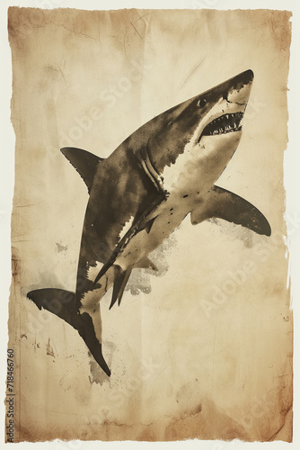 vintage poster illustration of a shark