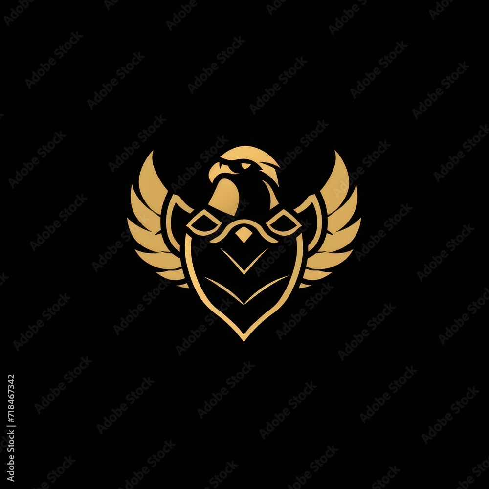 Obraz premium A gold eagle logo incorporating a defense concept, conveying a sense of sturdiness, strength, elegance, modernity, luxury, and boldness for the company