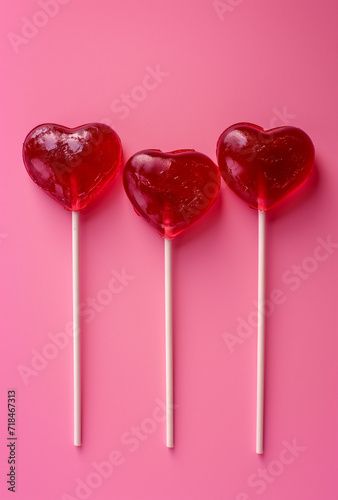 heart lollipops on a pink background, Valentines Day wallpaper, card