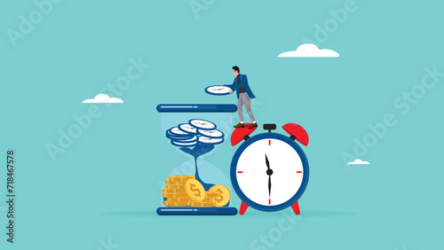 time is money, business metaphor concept, long time investment to make money, time value of money, businessman or investors Putting the clock into the hourglass turns it into money vector illustration
