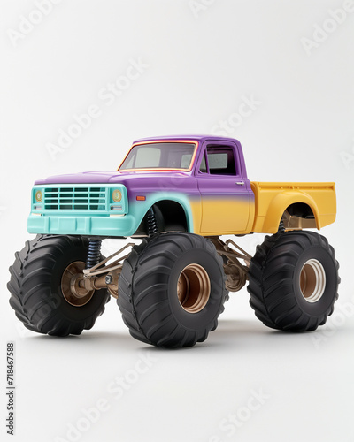 Plastic retro toy monster truck, pastel colors, white background © Michael