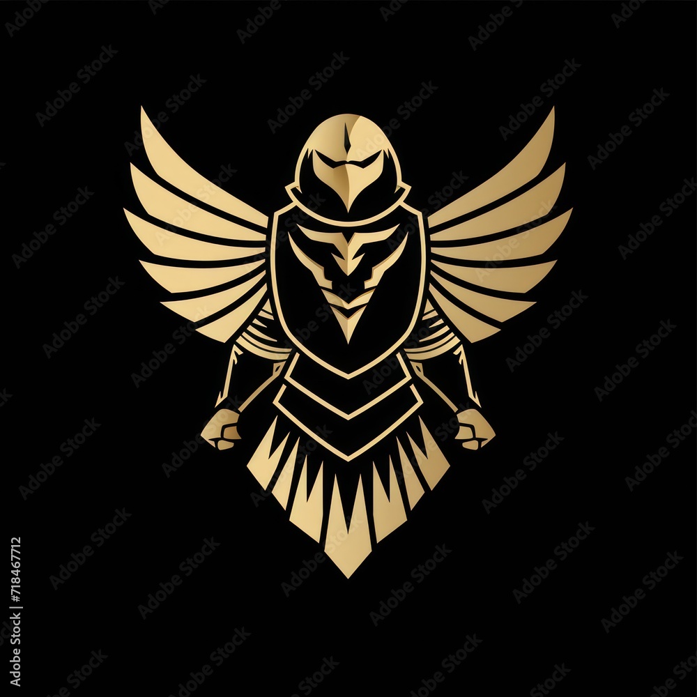 A gold eagle logo that combines a defense theme with attributes of sturdiness, strength, elegance, modernity, luxury, and boldness, defining the company's image A gold eagle logo that combines a defense theme with attributes of sturdiness, strength, elegance, modernity, luxury, and boldness, defining the company's image