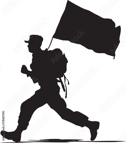 Soldier Marching with Flag Silhouette Illustration
 photo