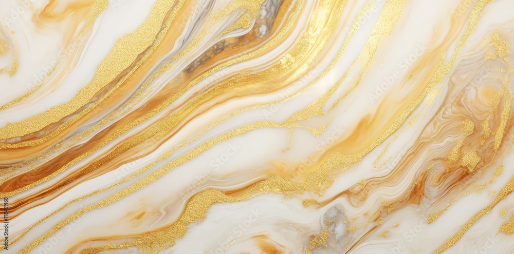 Wavy white and gold marble motif. generative AI Wavy white and gold marble motif. generative AI