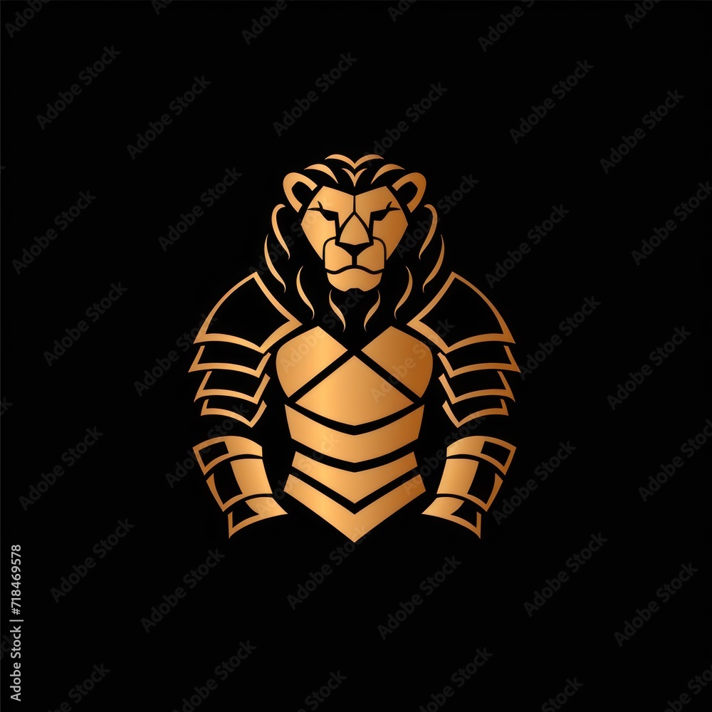 A gold lion logo incorporating a defense concept, conveying a sense of sturdiness, strength, elegance, modernity, luxury, and boldness for the company A gold lion logo incorporating a defense concept, conveying a sense of sturdiness, strength, elegance, modernity, luxury, and boldness for the company