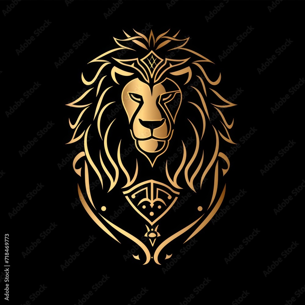 A gold lion logo incorporating a defense concept, conveying a sense of sturdiness, strength, elegance, modernity, luxury, and boldness for the company A gold lion logo incorporating a defense concept, conveying a sense of sturdiness, strength, elegance, modernity, luxury, and boldness for the company