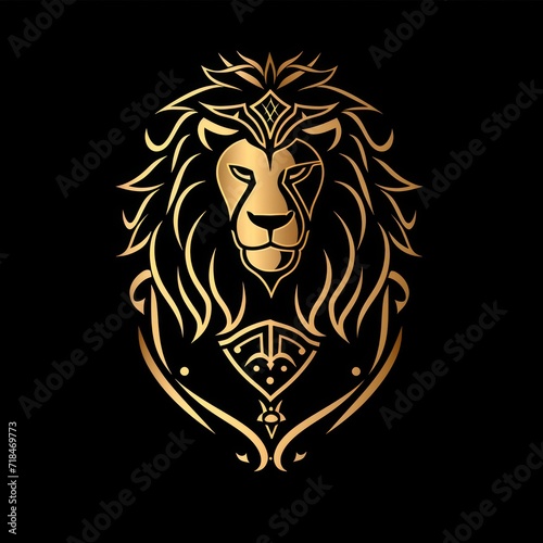 A gold lion logo incorporating a defense concept, conveying a sense of sturdiness, strength, elegance, modernity, luxury, and boldness for the company