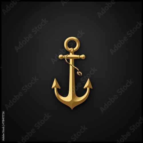 Clean and minimalistic golden anchor on a black background