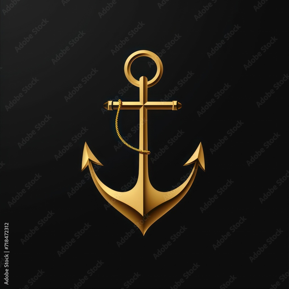Golden anchor icon presented simply on a black backdrop Golden anchor icon presented simply on a black backdrop
