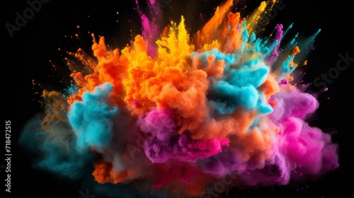 A dramatic and vibrant explosion of colored powder against a dark background, symbolizing energy and creativity.