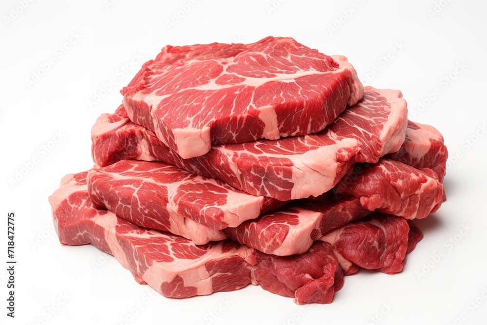 Pile of fresh meat isolated on a white background. generative AI Pile of fresh meat isolated on a white background. generative AI