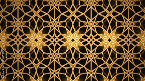 Ramadan kareem background with gold Islamic pattern on black.