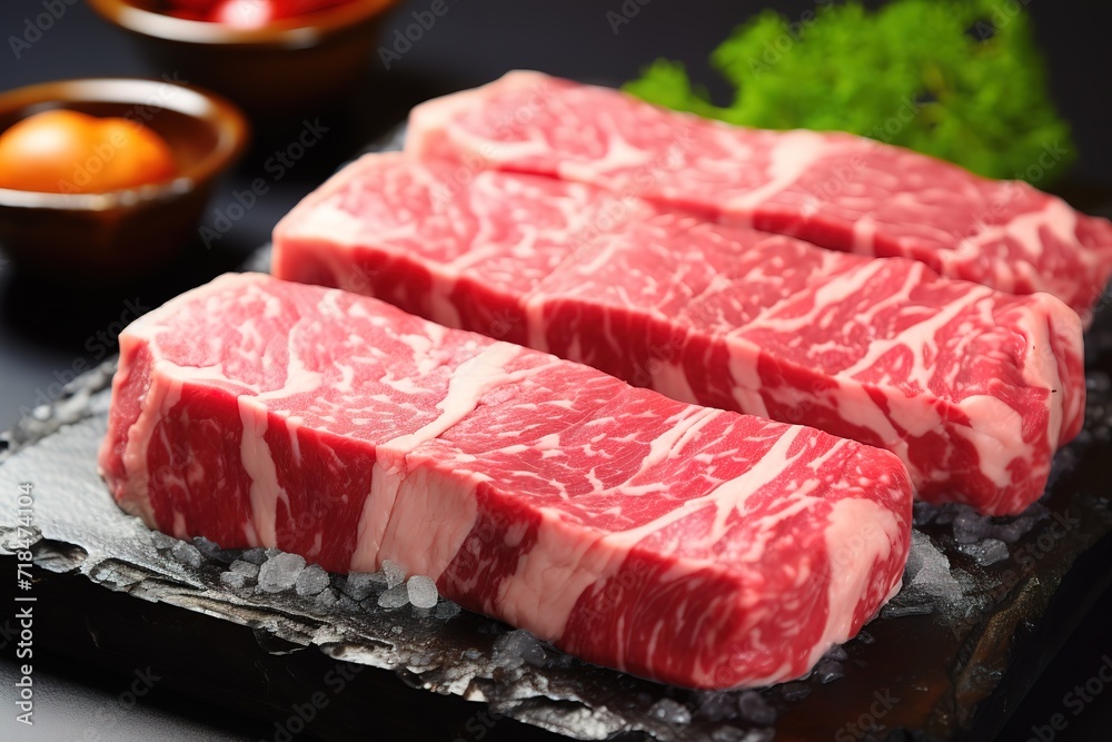 High quality fresh raw red meat slices, can be cooked and grilled