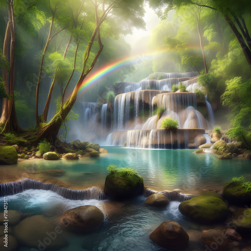 A Forest   s Hidden Gem  Waterfall Oasis Meets Rainbow Mist.