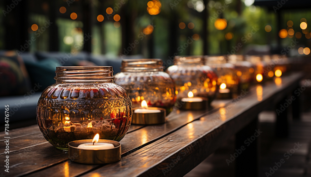 Burning candle illuminates tranquil night, symbolizing spirituality and comfort generative AI Burning candle illuminates tranquil night, symbolizing spirituality and comfort generative AI