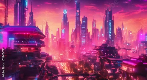 depicted a technological cyberpunk city in psychedelic detail