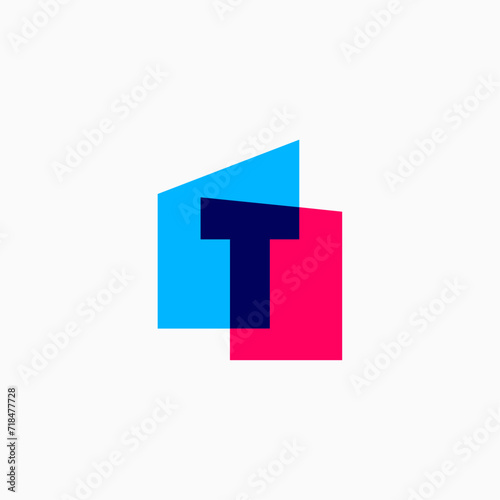 t Letter House Overlapping color Monogram Home mortgage architect architecture logo vector icon illustration