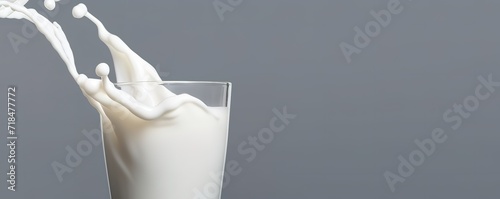 Milk poured into a clear glass cup in the photo in front of a brown background