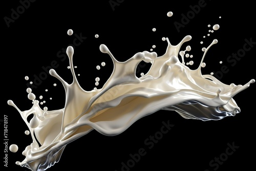Fresh white milk liquid splash wave on black Background. generative AI