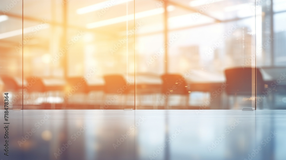 7Blurred empty open space office. Abstract light bokeh at office interior background for design