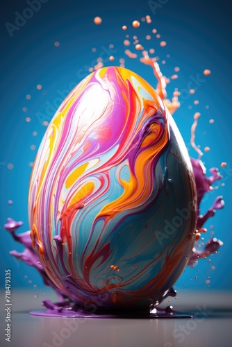 An Easter egg doused with multicolored paint.