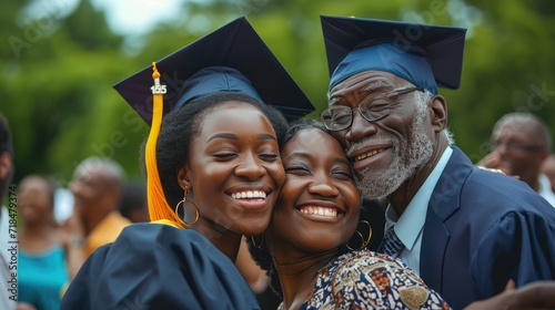 joyous moment of a girl's graduation with her proud parents photo